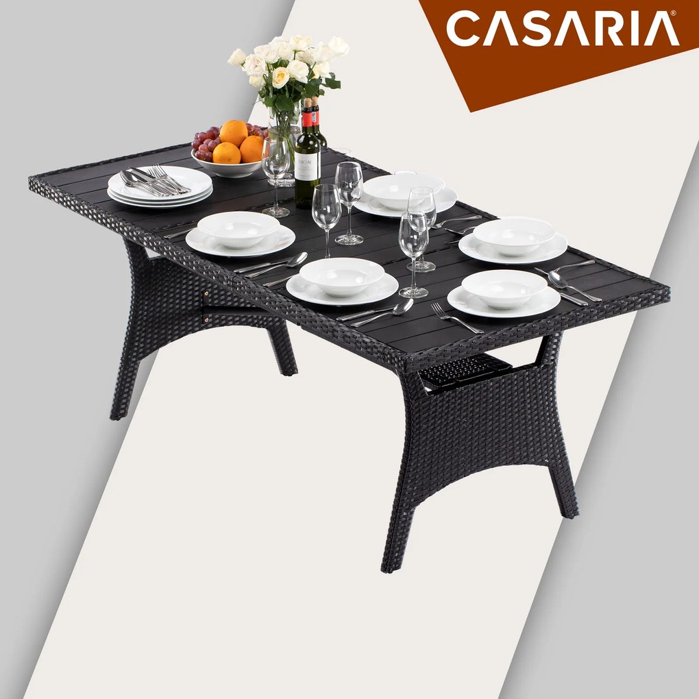 Mesa de jardim Polyrattan Takeo 190x90x75cm WPC preta