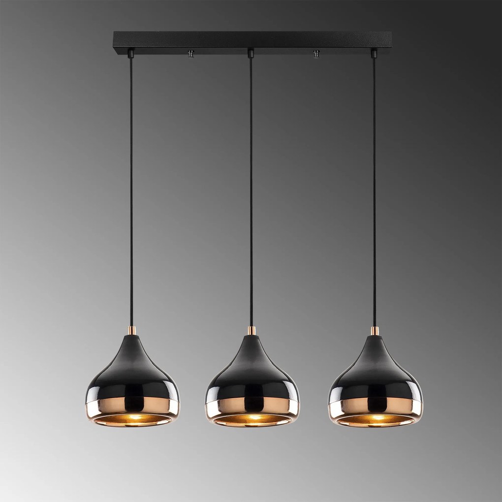 Candeeiro de Teto Yildo – Preto e Cobre – 67 x 17 cm