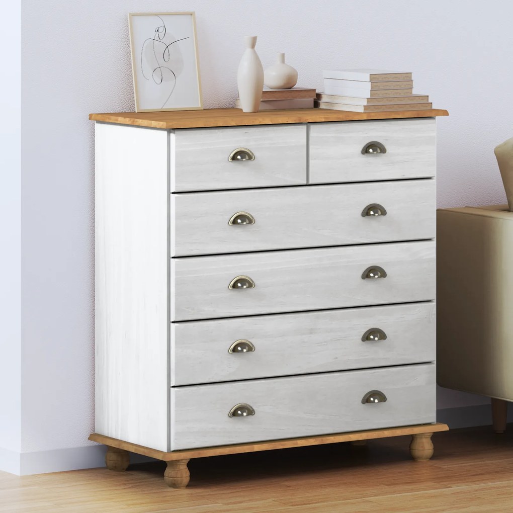 vidaXL Cômoda "ASKIM" Branca 91x40x95,5 cm Madeira Sólida de Pinho