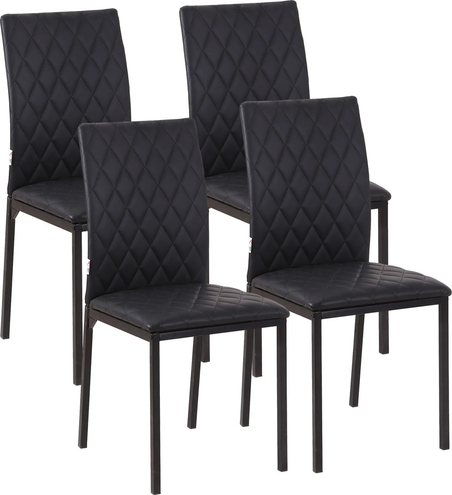 Conjunto de 4 Cadeiras de Sala de Jantar Estofadas (MESA NÃO INCLUIDA) com Pés de Metal Cadeiras Modernas 41x50x91 cm Preto