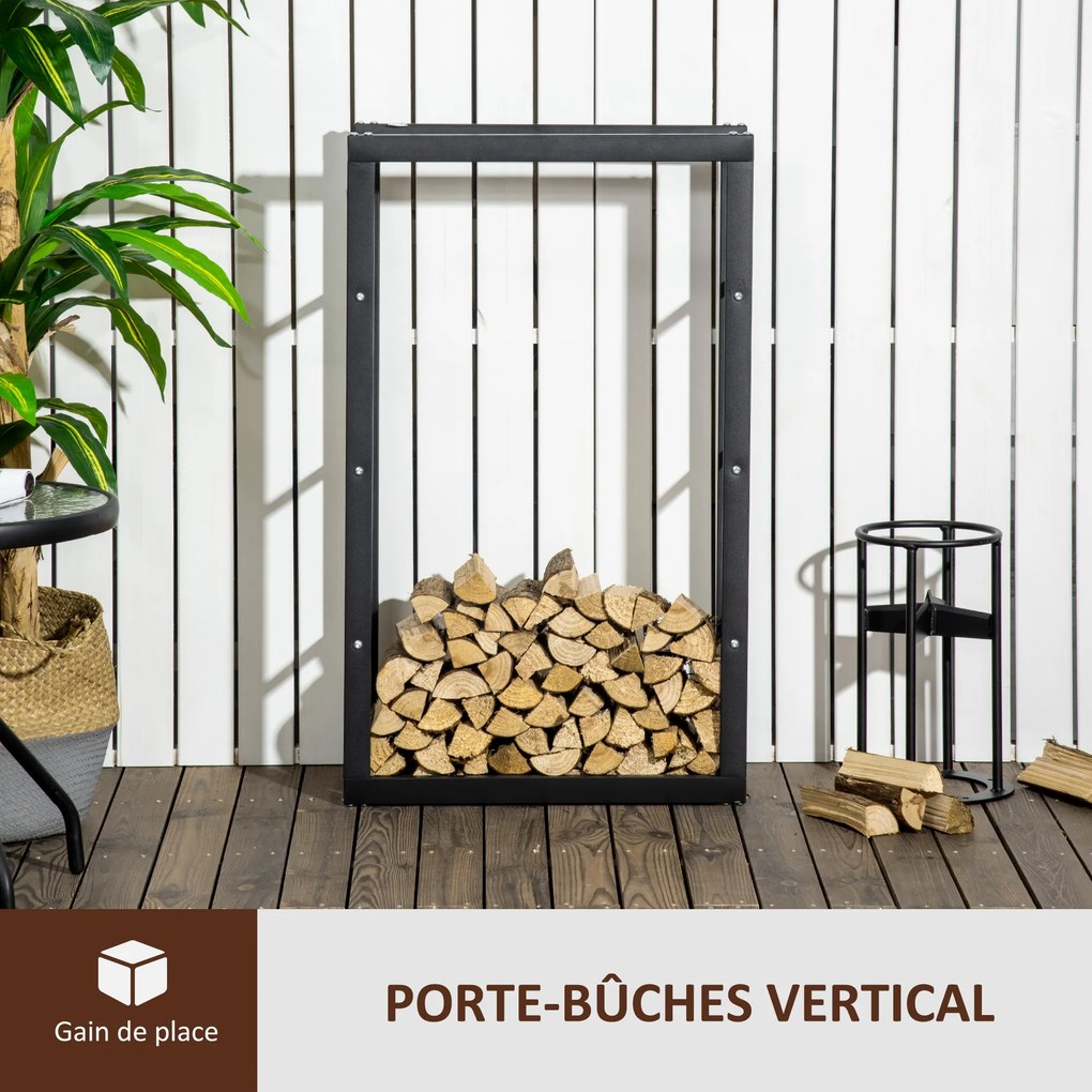 Porta-lenha Prateleira para lenha de lareira Porta-lenha de design contemporâneo Carga máxima: 100 kg Dimensões: 60 x 25 x 100 cm Metal preto