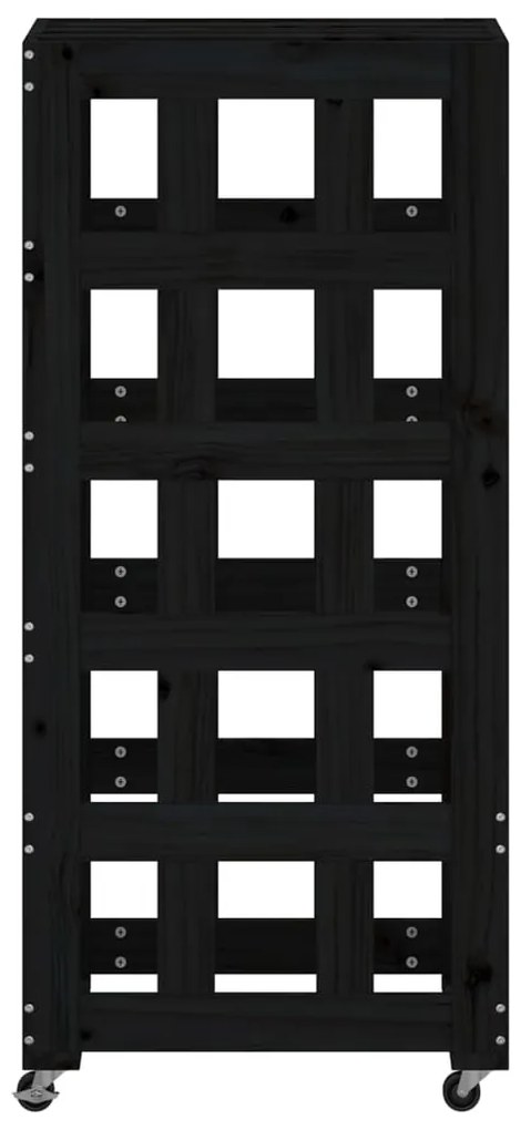 Suporte de lenha c/ rodas 40x49x110 cm pinho maciço preto
