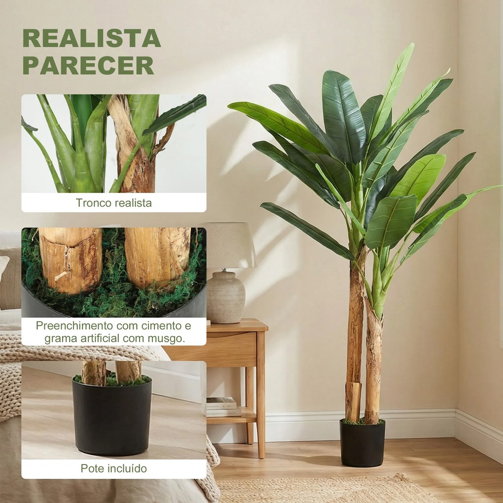 Planta Artificial de Bananeira 150 cm com Vaso - Ideal para Decoração de Interiores - Cor Verde
