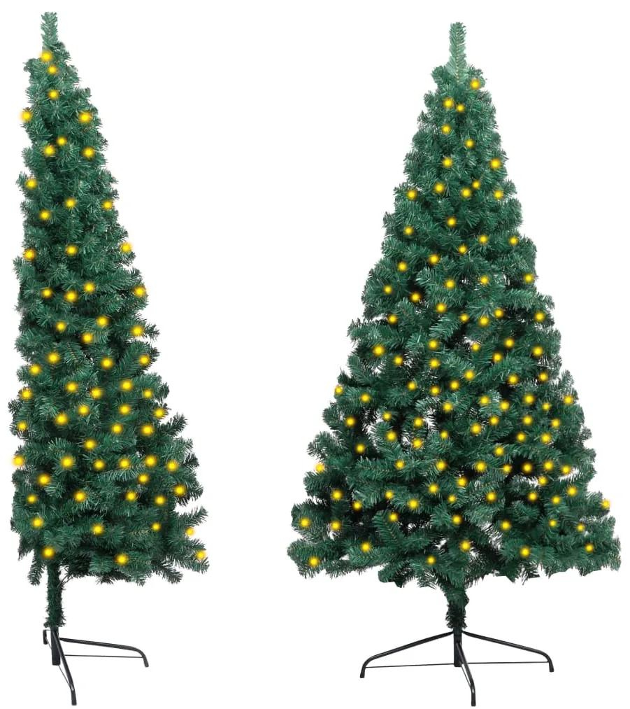 3077393 vidaXL Meia árvore de Natal artificial LED e suporte 180 cm PVC verde