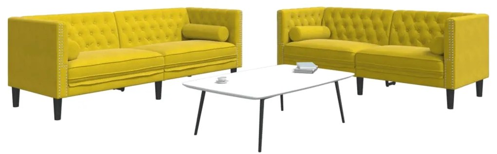 vidaXL 2 pcs conjunto de sofás chesterfield com rolos veludo amarelo