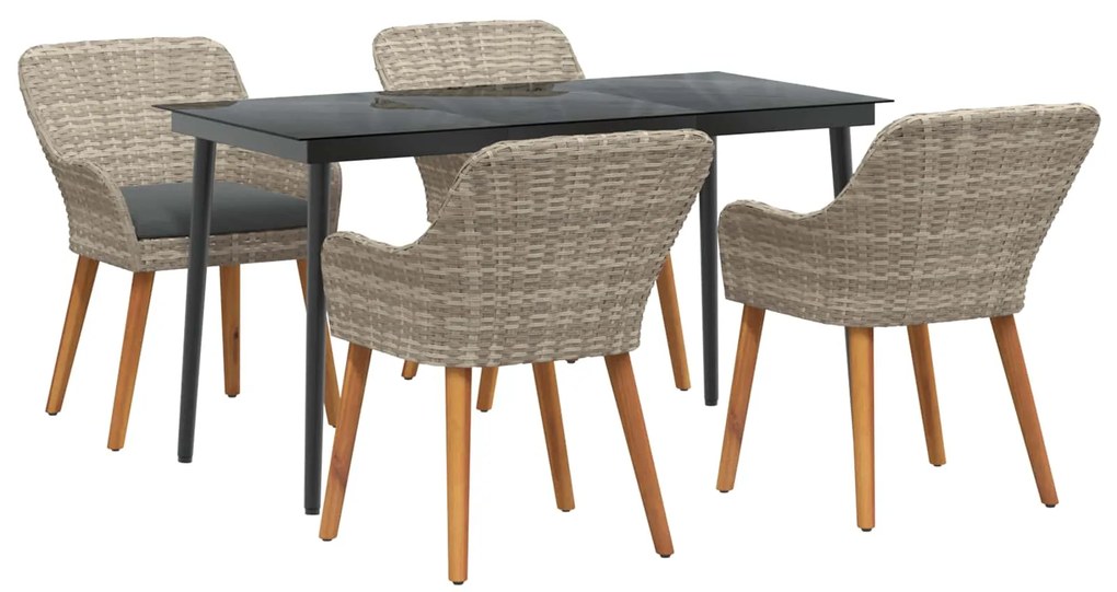 vidaXL Conjunto de Jantar para Jardim 5 pcs Cinzento-claro vime PE