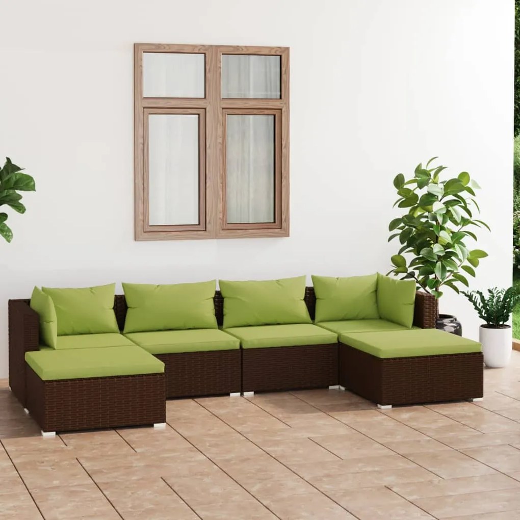 vidaXL 6 pcs conjunto lounge jardim c/ almofadões vime PE castanho