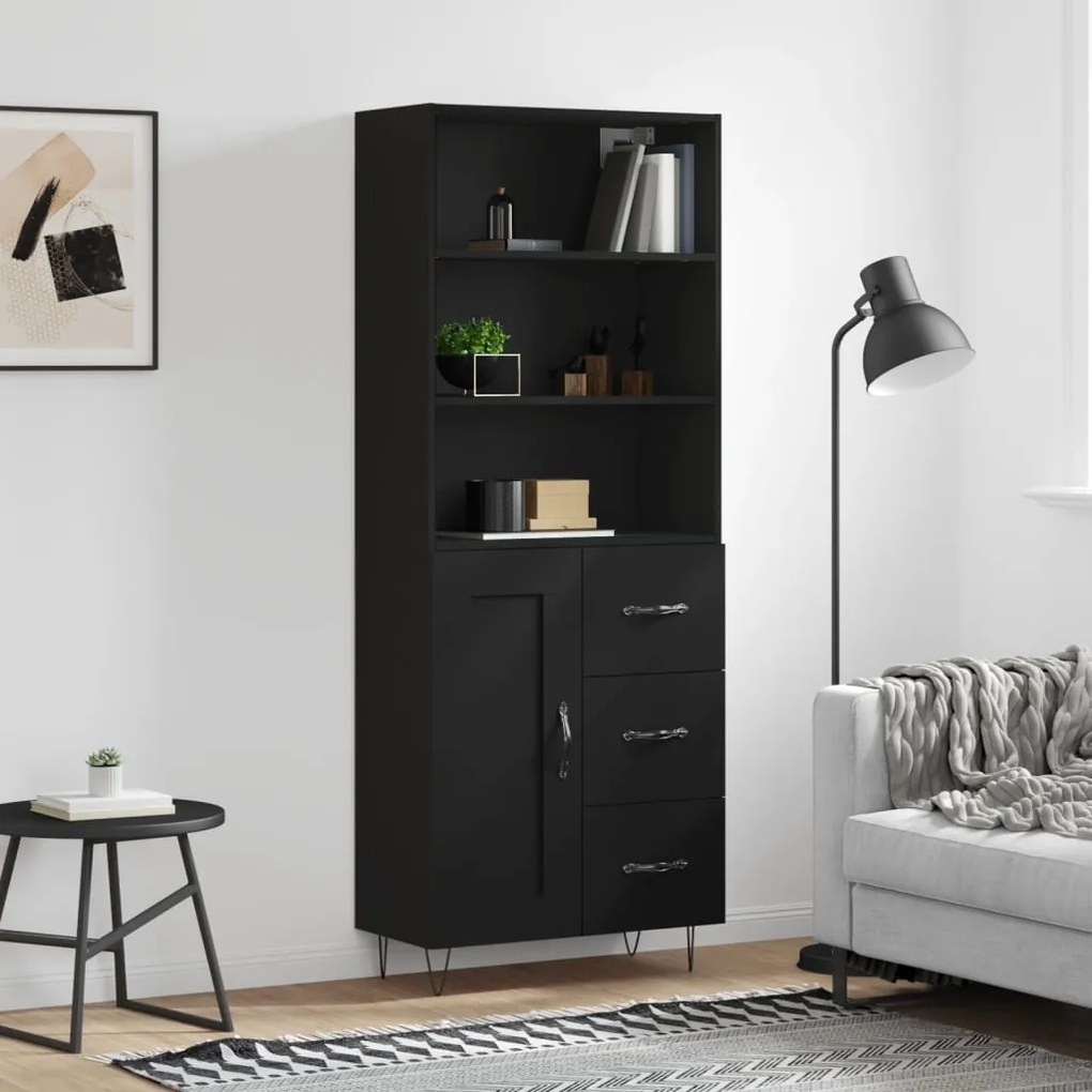 vidaXL Armário alto 69,5x34x180 cm derivados de madeira preto