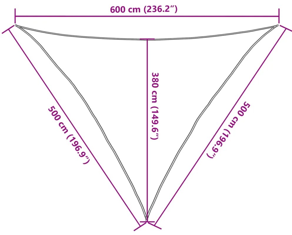 Para-sol estilo vela triangular 160g/m² 5x5x6m PEAD cinza-claro