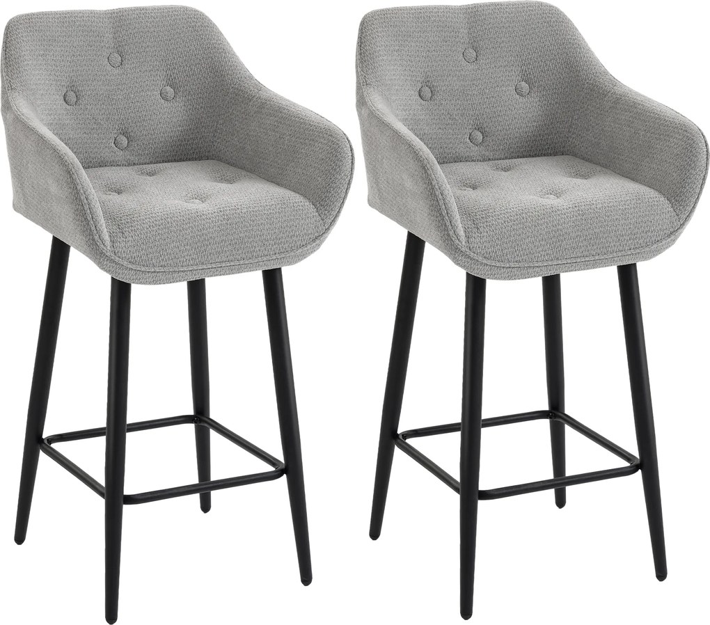 HOMCOM Conjunto de 2 Banquetas de Bar, Cadeiras de Bar Estofadas em Chenille, Assento Largo 67 cm, Encosto e Apoio para os Pés, Cinza | Aosom Portugal
