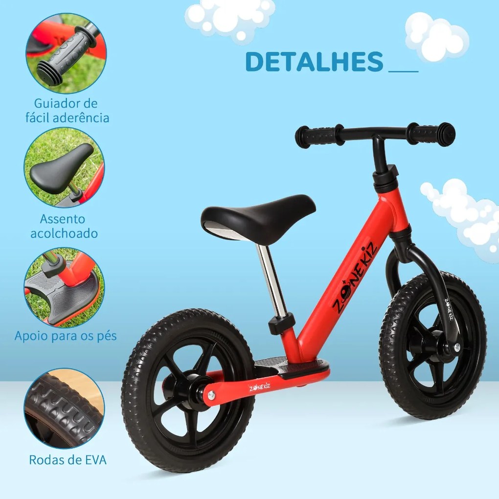 Bicicleta sem Pedais para Crianças acima de 3 Anos com Assento e Guiador Ajustáveis Bicicleta de Equilíbrio Infantil com Estrutura de Aço 89x37x55-60c