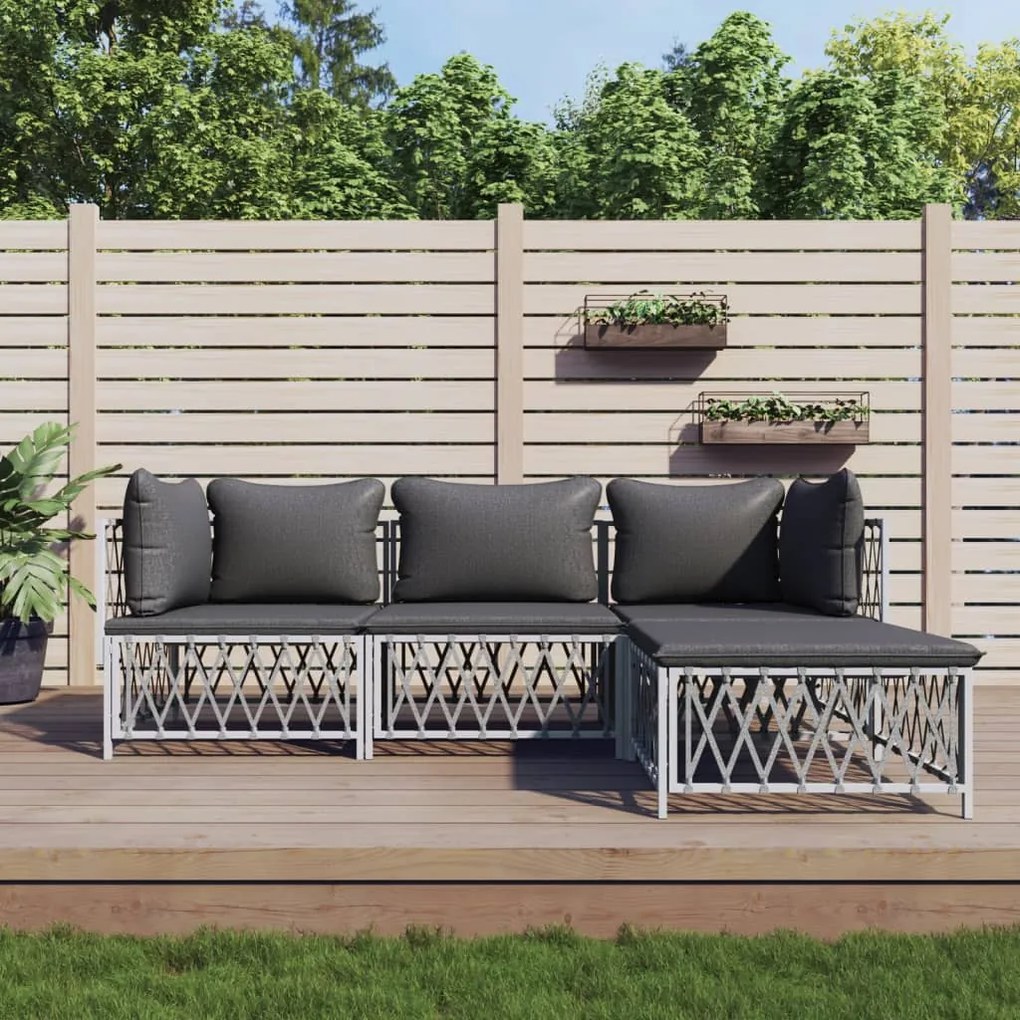 vidaXL 4 pcs conjunto lounge de jardim com almofadões aço branco