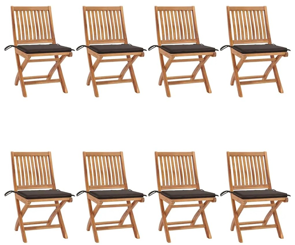 vidaXL Cadeiras de jardim dobráveis c/ almofadões 8 pcs teca maciça