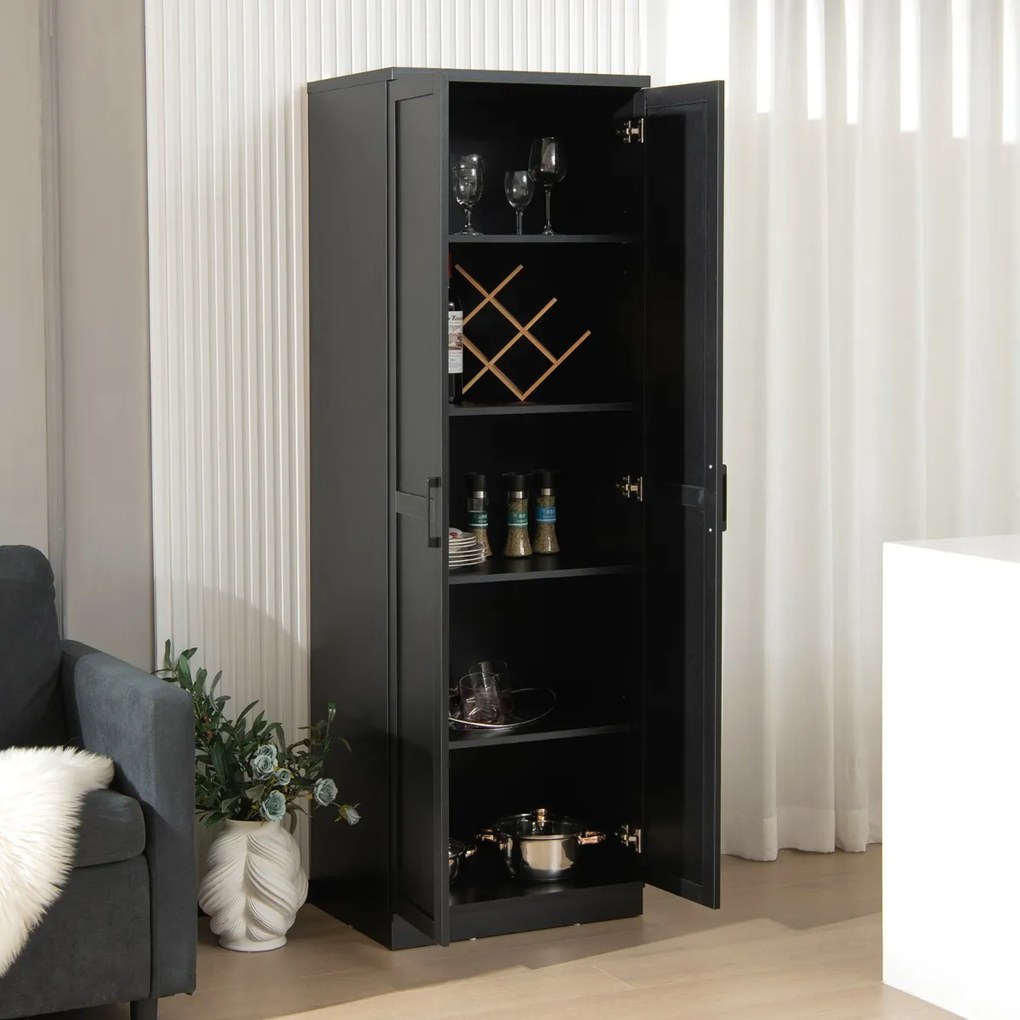 Armario armazenamento multifuncional com 2 portas e 5 estantes ajustáveis 59 x 43,5 x 178 cm Preto