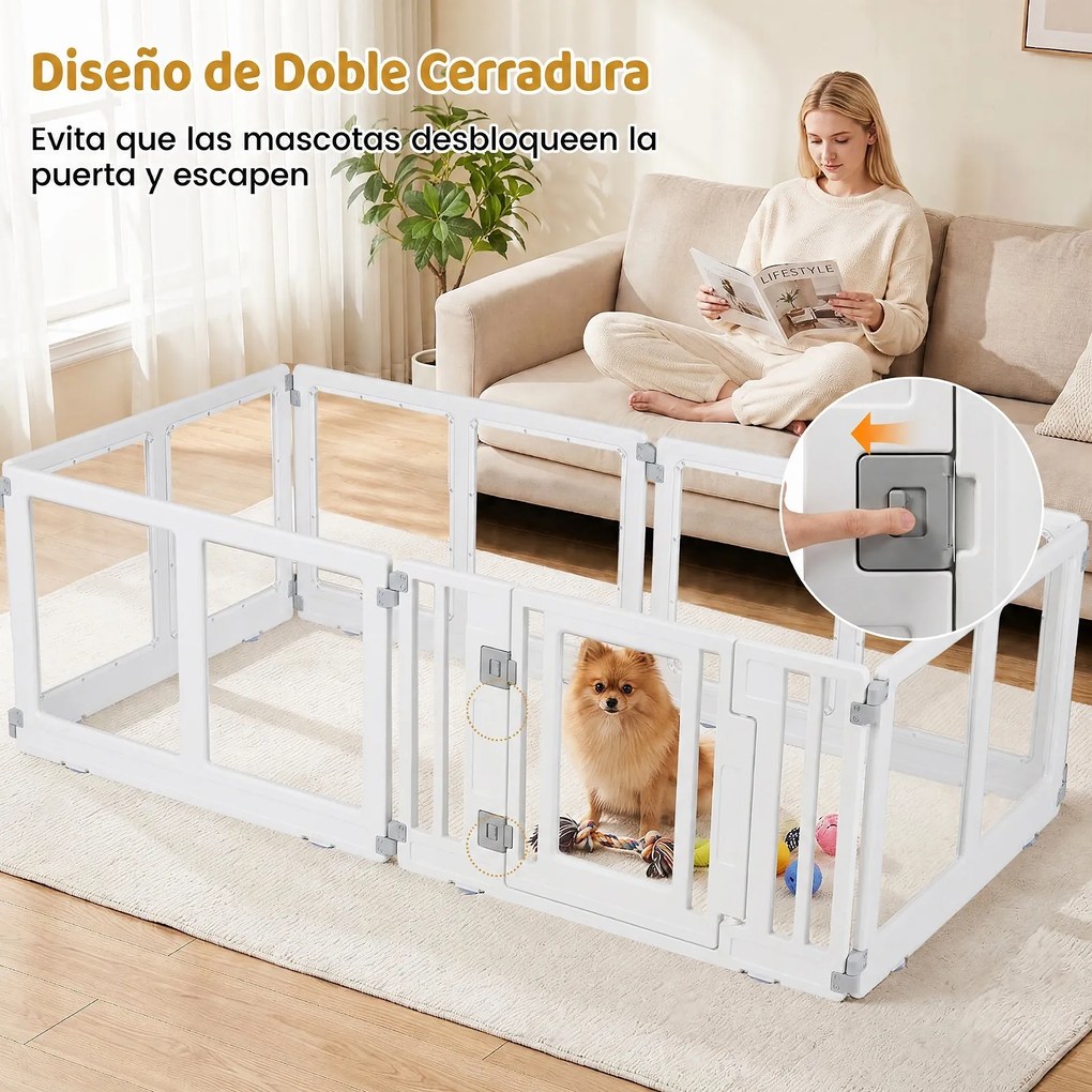 Parque para Cães, 89 x 89 x 57 cm, 6 Painéis Transparentes, Branco