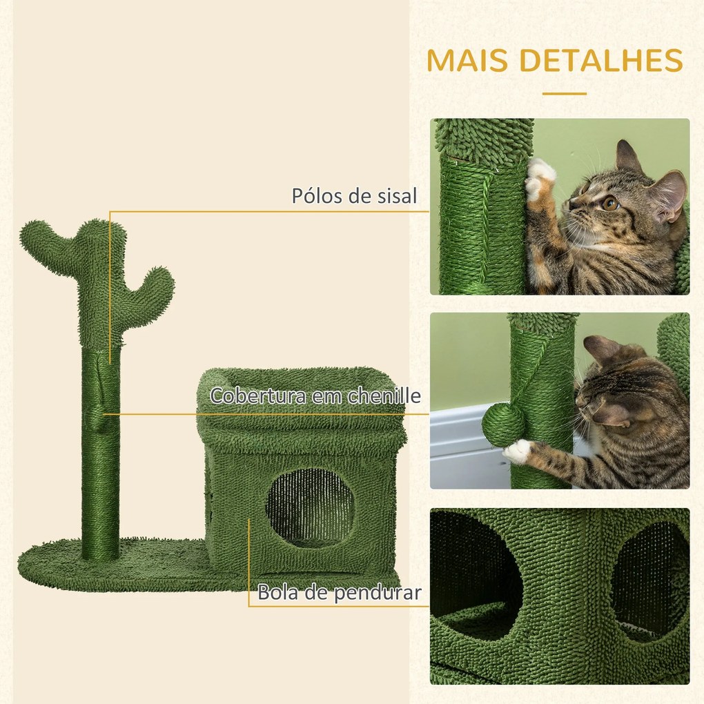 PawHut Árvore Arranhador para Gatos Desenho de Cacto Altura 83cm Torre