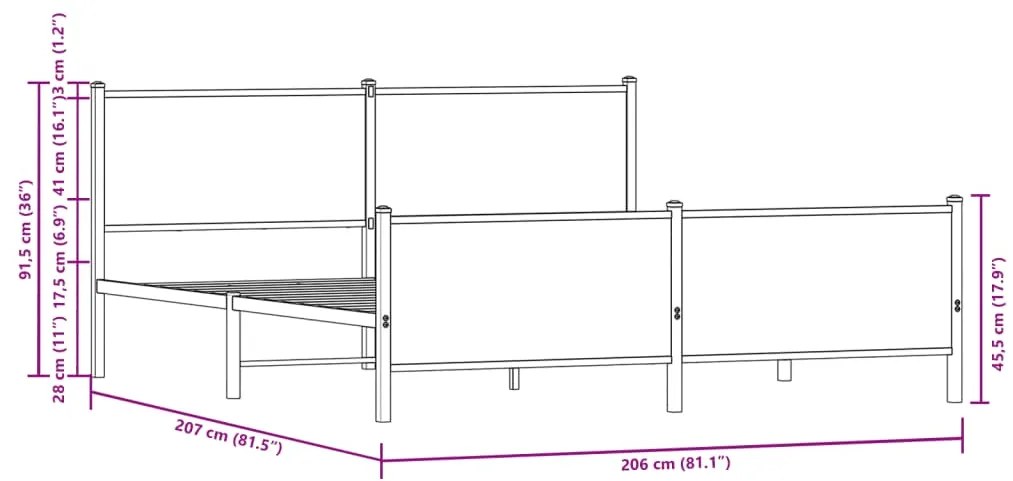 Estrutura cama sem colchão 200x200cm metal carvalho castanho