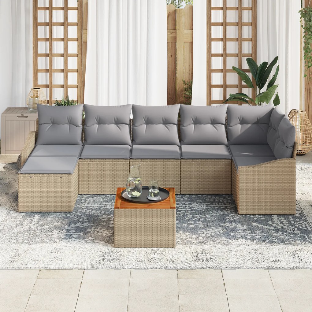 Conjunto de Sofás de Jardim de 8 Peças com Almofadas Bege Rattan Polié