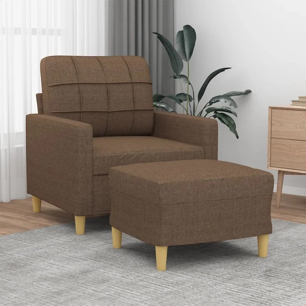 vidaXL Poltrona com apoio de pés 60 cm tecido castanho