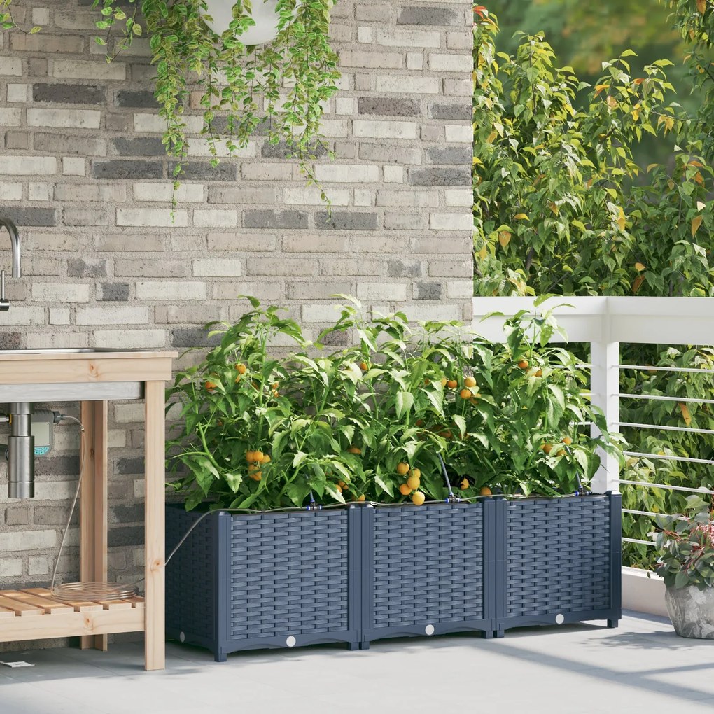 Jardineiras vidaXL com sistema de irrigação 3 pcs Cinza