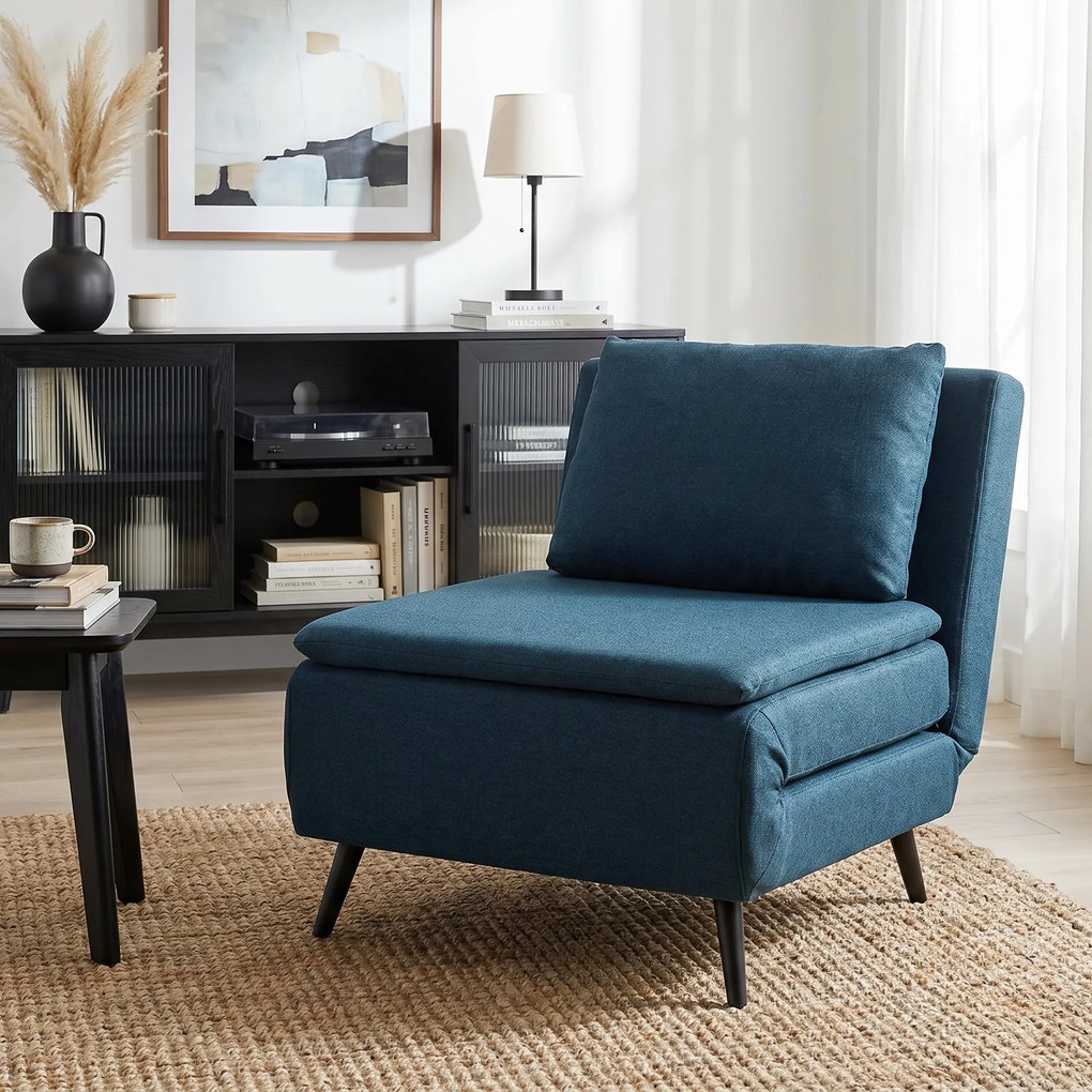 Poltrona-cama de 1 lugar, poltrona-cama 3 em 1 com encosto ajustável, almofada, assento largo, azul