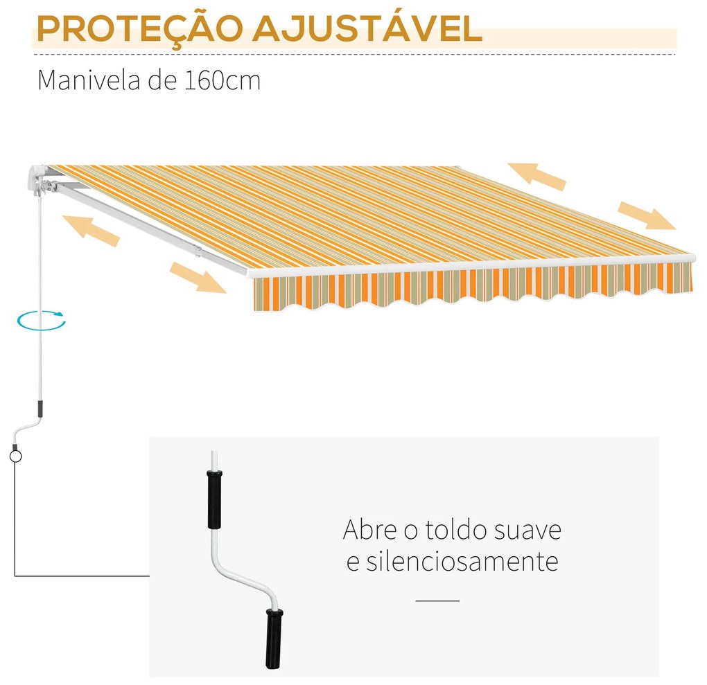 Outsunny Toldo Retrátil com Manivela Toldo de 300x200cm com Braço Arti