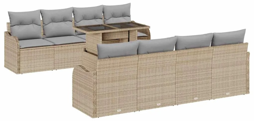 Conjunto de Sofá de Jardim vidaXL de 10 Peças com Almofadas Bege Ratta