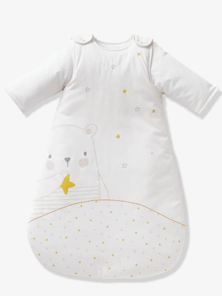 Saco de bebé com mangas amovíveis, tema Urso sonhador branco claro liso com motivo