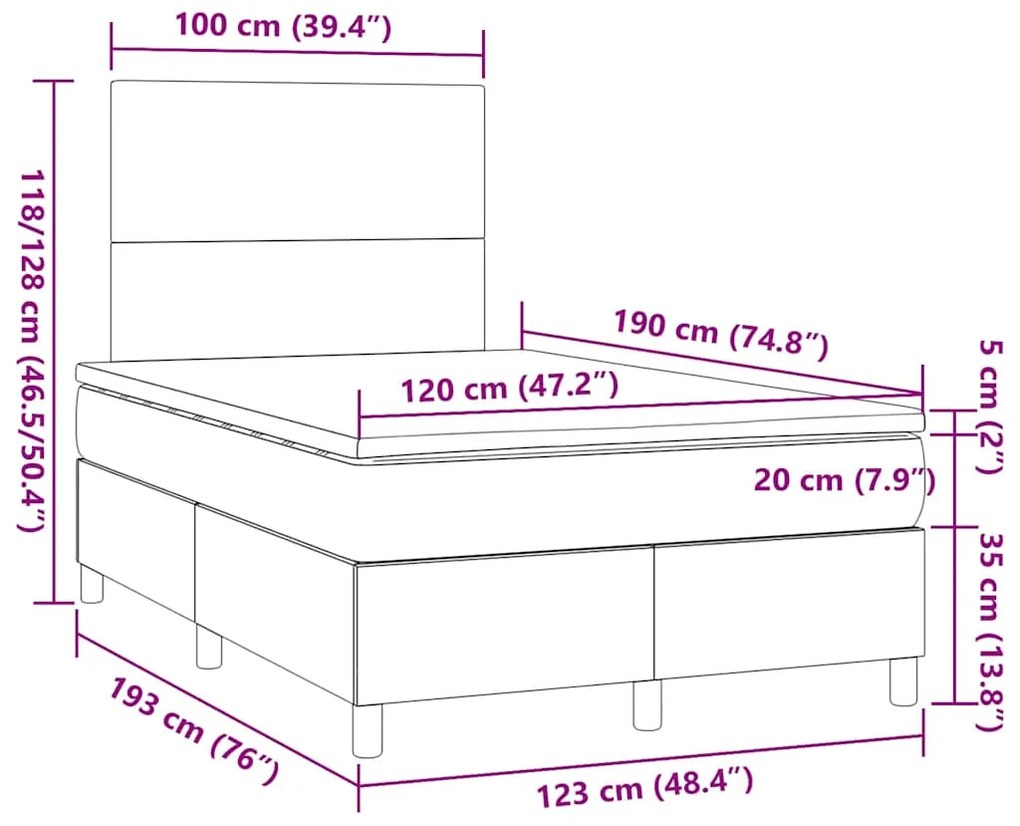 Cama boxspring com colchão 120x190 cm tecido cor creme
