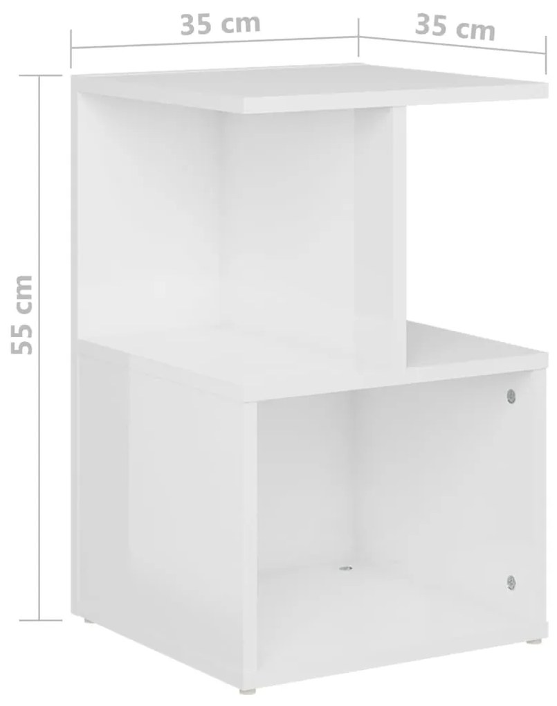 Mesa de cabeceira 35x35x55 cm contraplacado branco brilhante