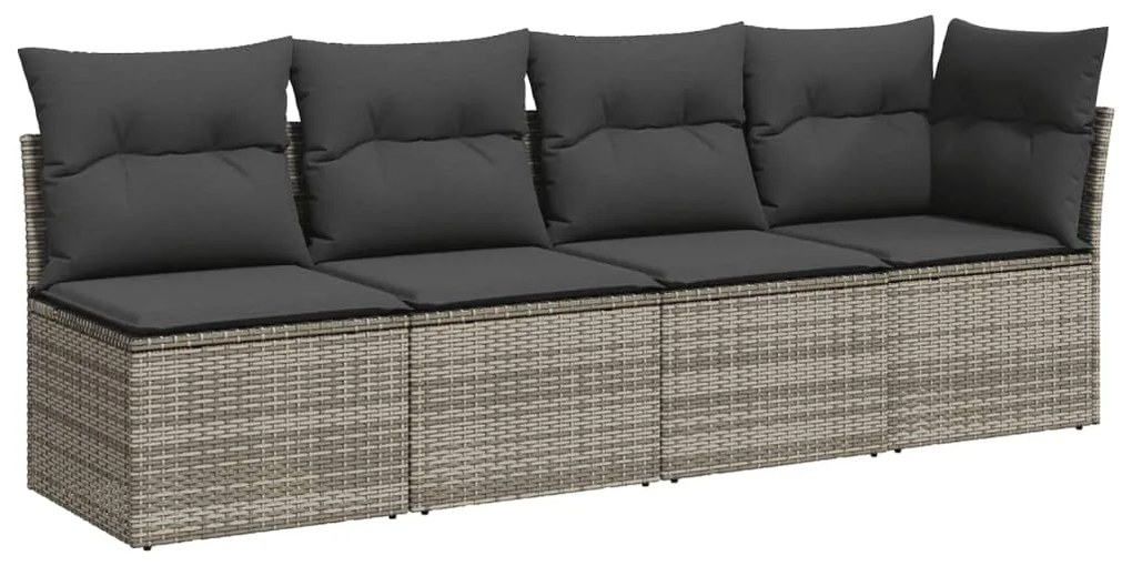 8 pcs conjunto sofás de jardim c/ almofadões vime PE cinzento