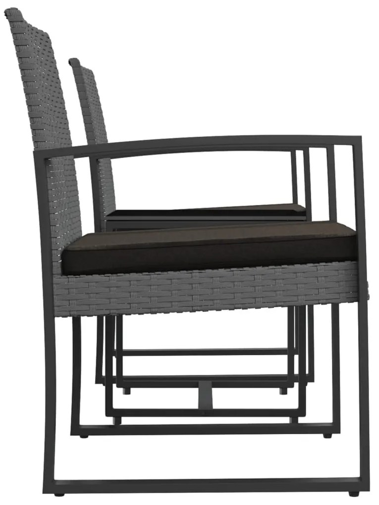 3 pcs conj. jantar p/ jardim c/ almofadões vime PP cinza-escuro