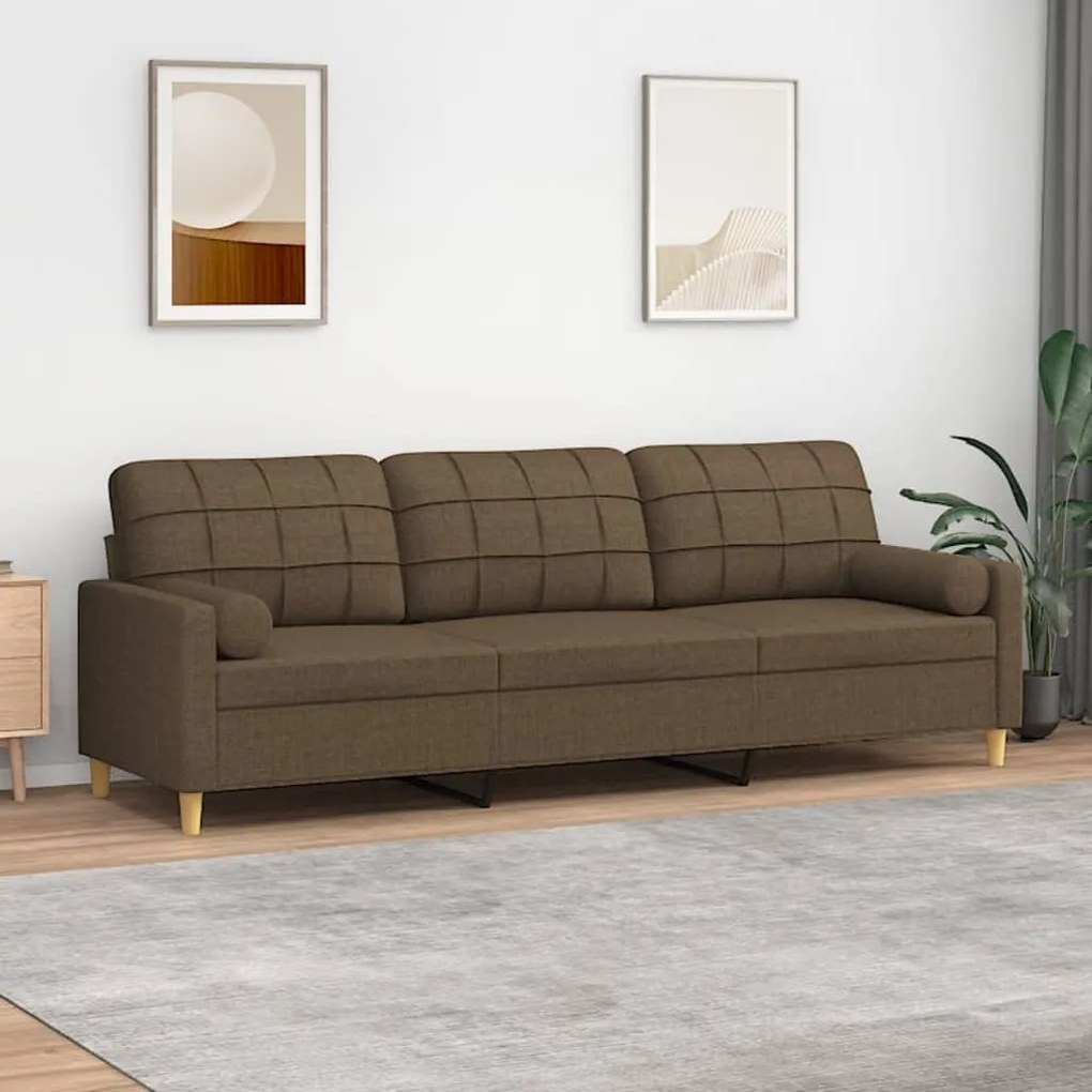 vidaXL Sofá 3 lugares c/ almofadas e almofadões 210 cm tecido castanho
