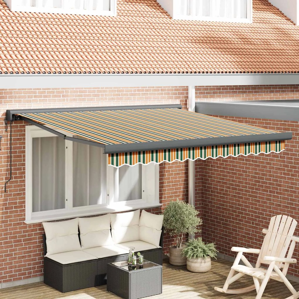 vidaXL Toldo Retrátil Verde e amarelo 300 x 250 cm Tecido e Metal
