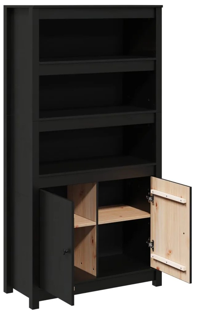 Aparador alto 80x35x154 cm madeira de pinho maciça preto