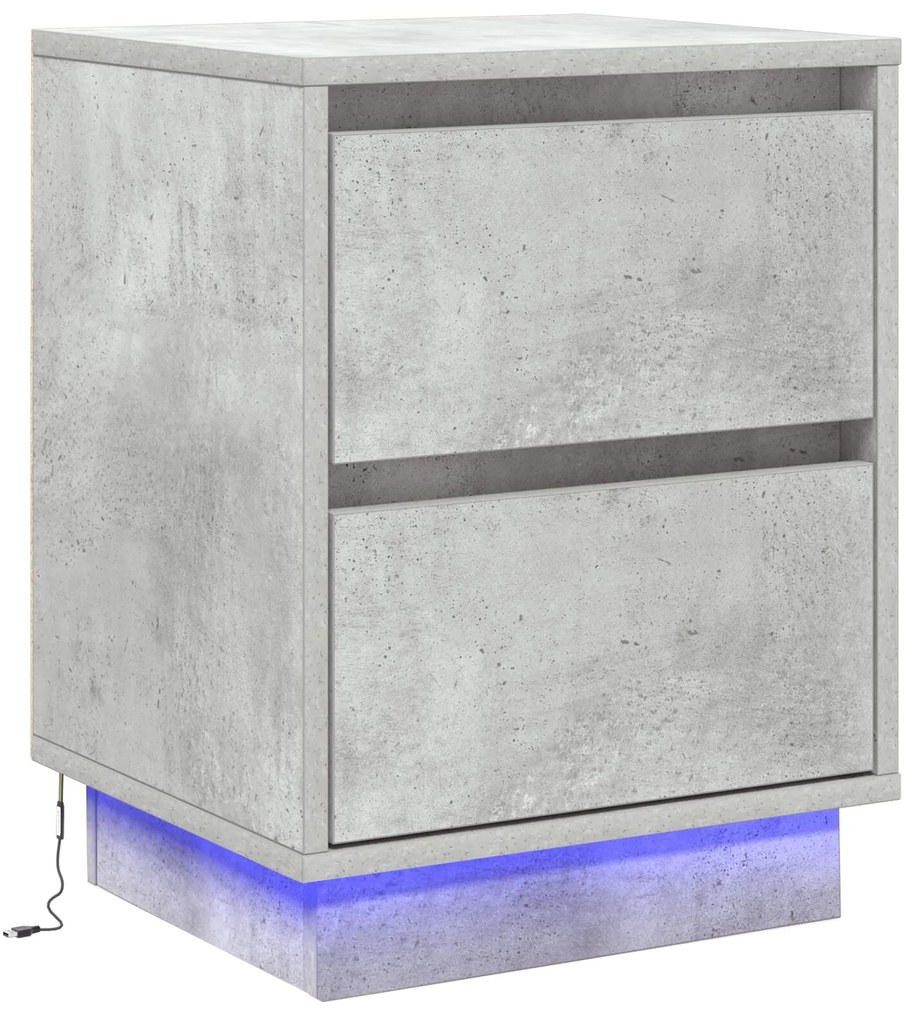 Criado-mudo com Luzes LED Betão Cinza 39x34,5x50 cm