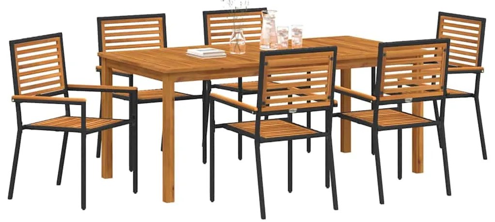 Conjunto de Jantar para Jardim 7 pcs Preto 180 x 90 x 75 cm