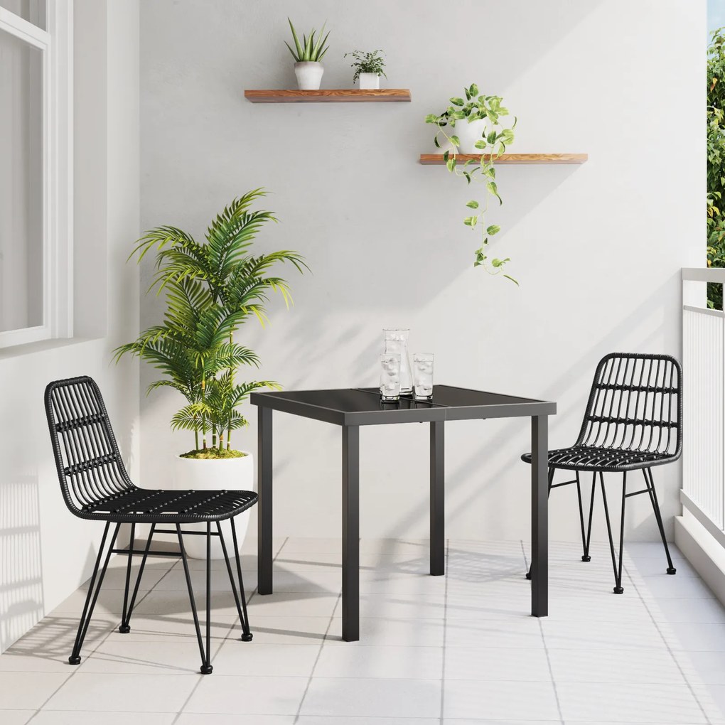 vidaXL Conjunto de Jantar de Jardim 3 Peças Preto Vime Poliéster