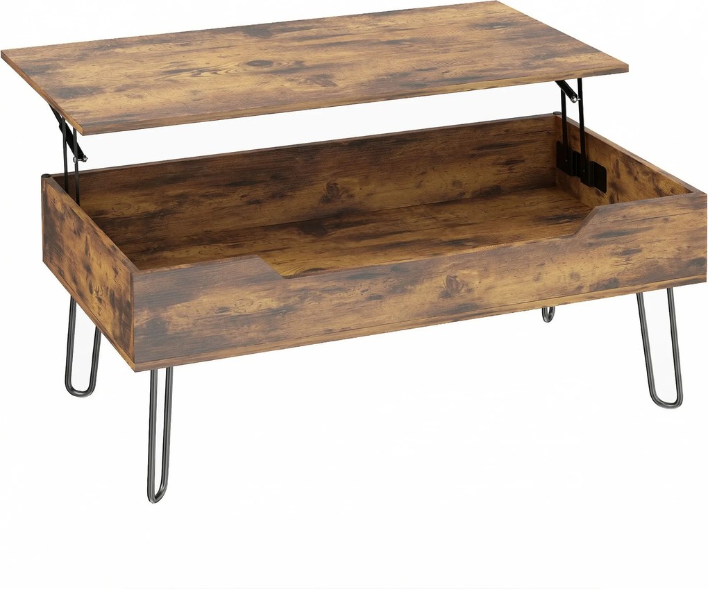 HOMCOM Mesa de Centro com Tampo Elevatório e Compartimento Oculto Pés de Aço 95x50x40 cm Castanho Rústico | Aosom Portugal