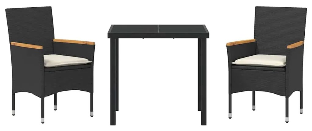 Conjunto de Jantar de Jardim 3 Peças com Almofadas em Rattan Sintético