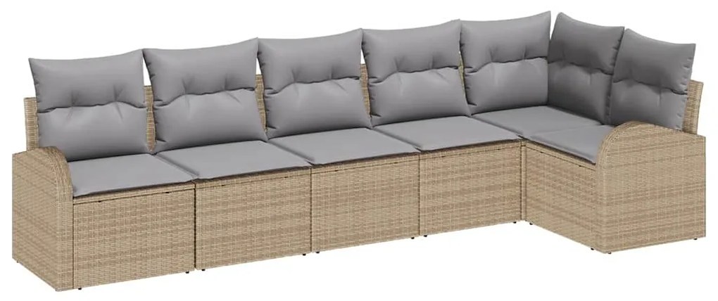 Conjunto de Sofá de Jardim com Almofadas Bege de Rattan Poliéster de 6
