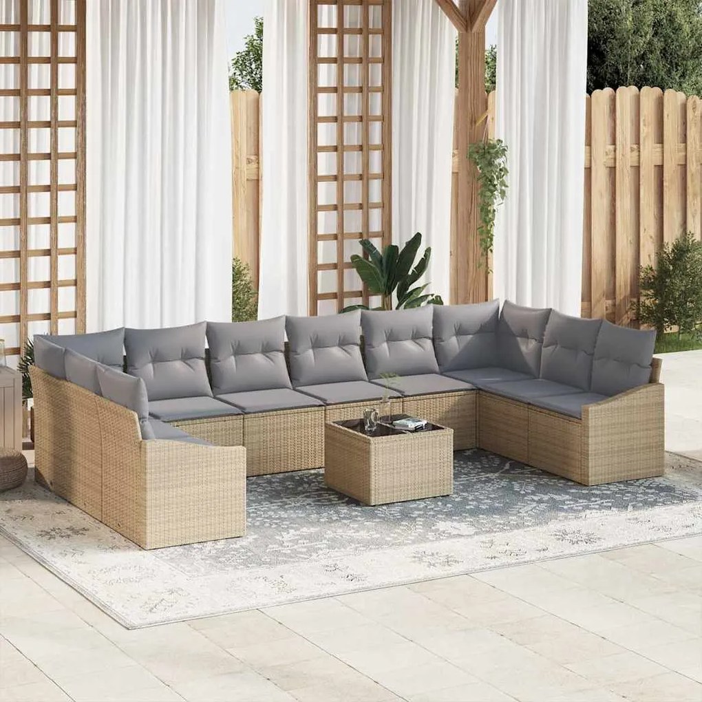 Conjunto de Jantar de Jardim com 11 Peças e Almofadas Pretas em Rattan