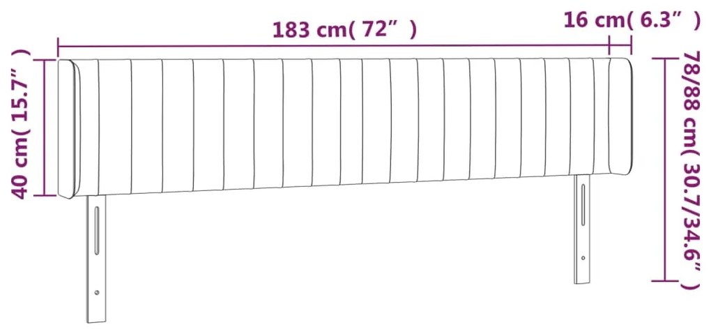 Cabeceira de cama c/ abas tecido 183x16x78/88 cm cinzento-claro