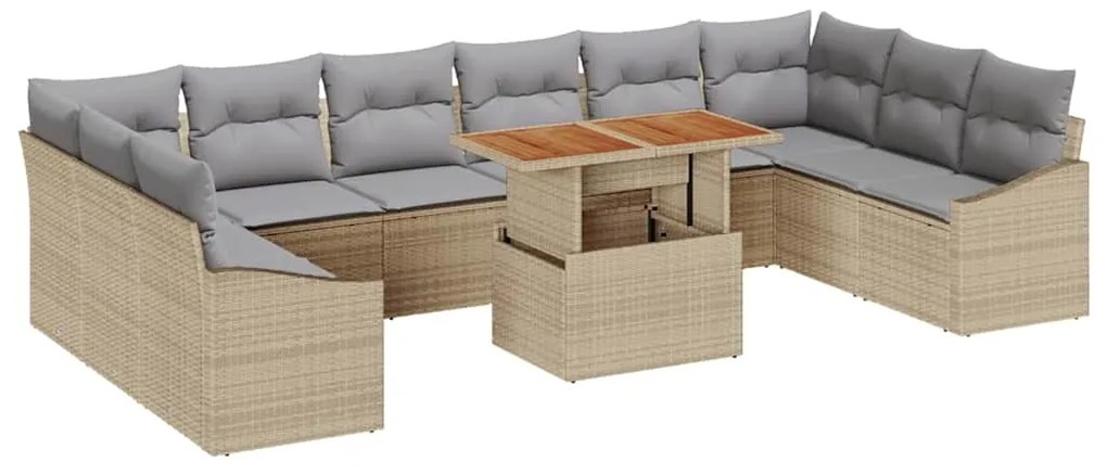 Conjunto de Jantar de Jardim com 11 Peças e Almofadas em Bege e Poly R