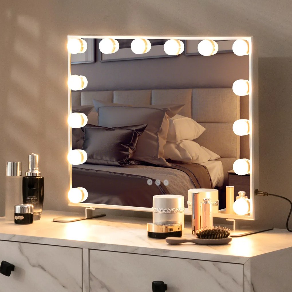 Espelho de maquilhagem iluminado com LED 2 em 1 Espelho de mesa e de parede Espelho retangular para toucador com 3 modos de iluminação Controlo tátil