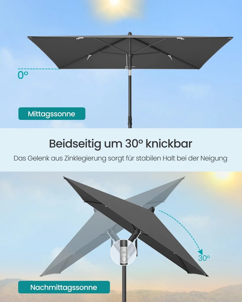 Guarda-sol jardim retangular de 190 x 120 cm com elevada proteção UV para varanda, cinzento