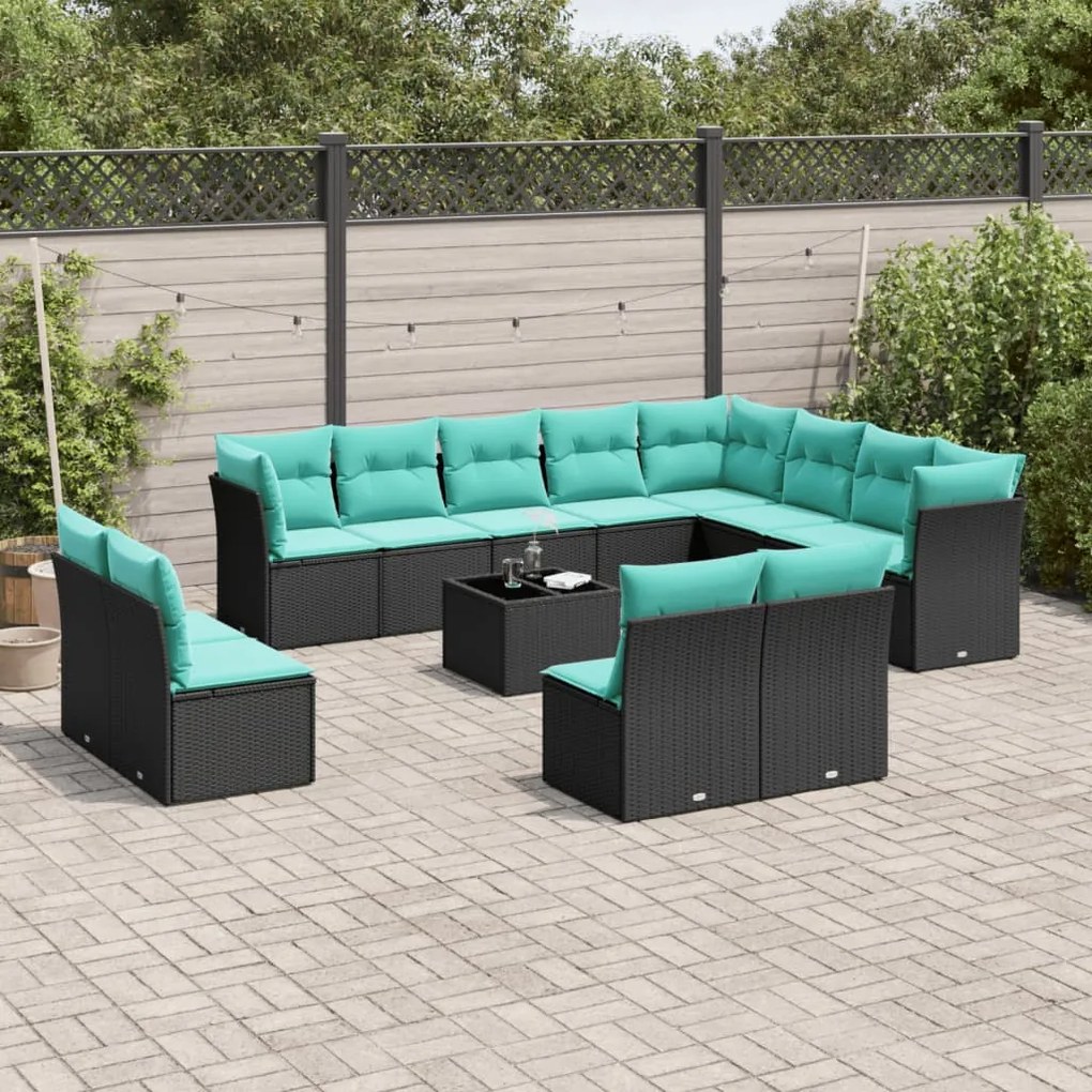 vidaXL 13 pcs conjunto de sofás de jardim com almofadões vime PE preto