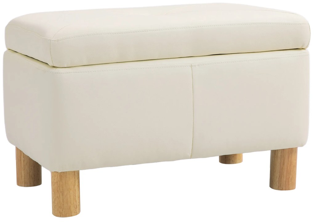 HOMCOM Baú de Armazenamento para Dormitório 33L Puff de Armazenamento Estofado em PU Banco de Arrumação 60x38x40 cm Creme | Aosom Portugal