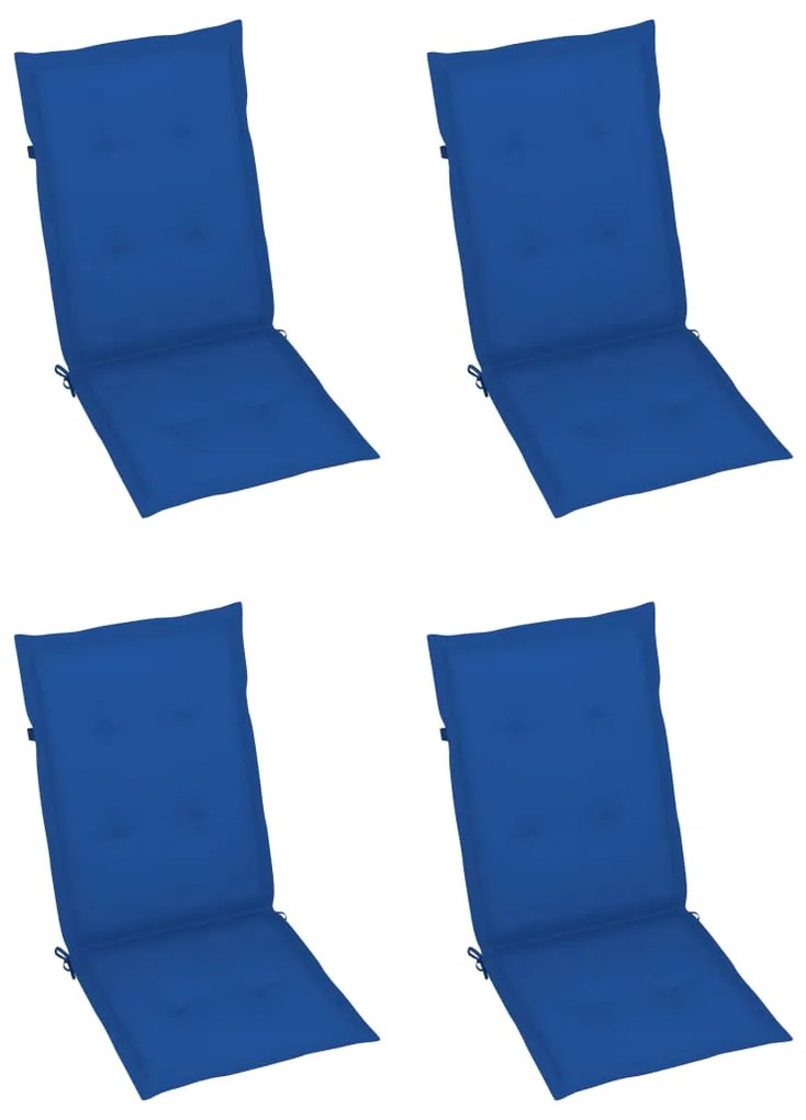 Cadeiras de jardim c/ almofadões azul real 4 pcs teca maciça