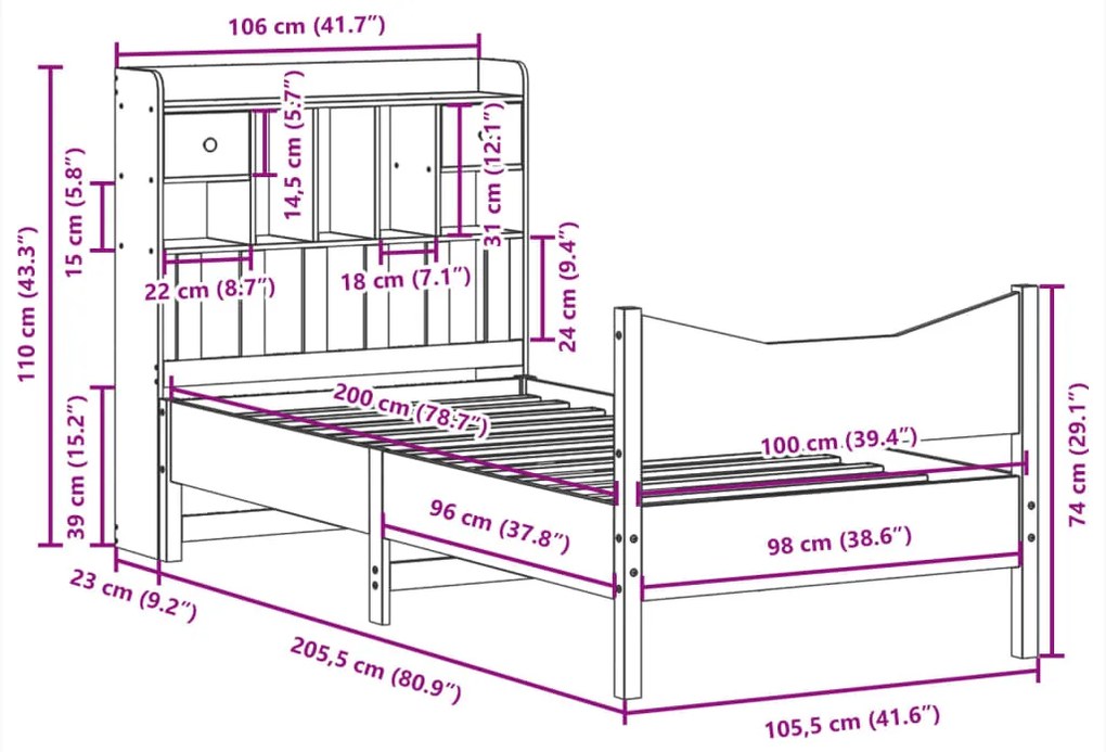 Cama sem colchão 100x200 cm madeira de pinho maciça branco
